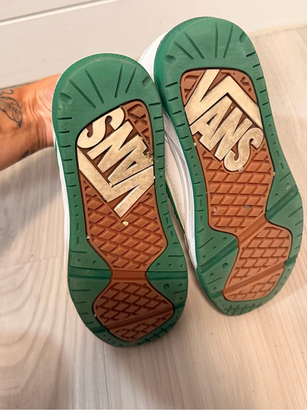 Vans Kids White and Green Low-Top Skate Sneakers